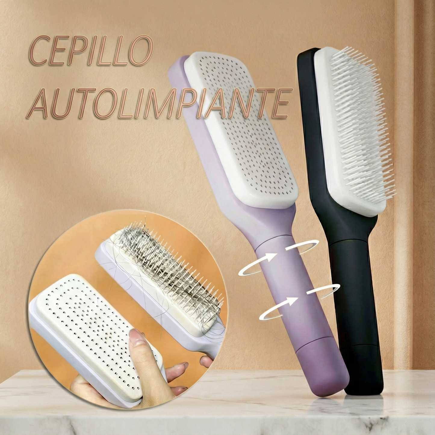 Cepillo Autolimpiante 4 en 1 con Diseño Giratorio y Masajeador